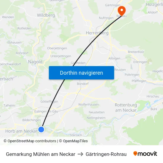Gemarkung Mühlen am Neckar to Gärtringen-Rohrau map