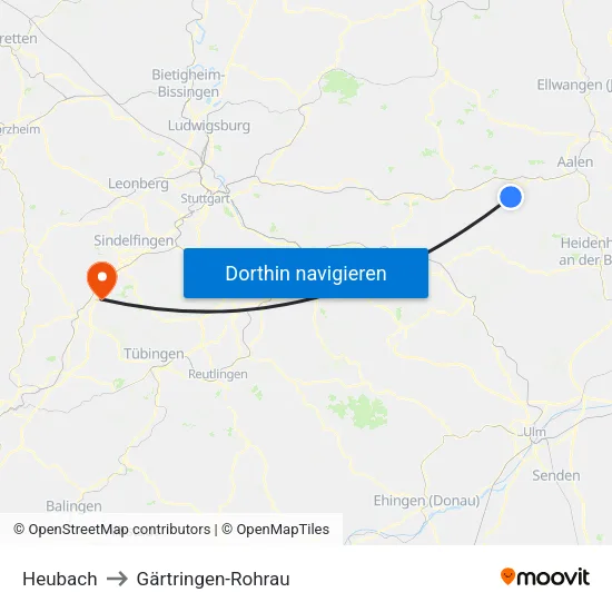 Heubach to Gärtringen-Rohrau map