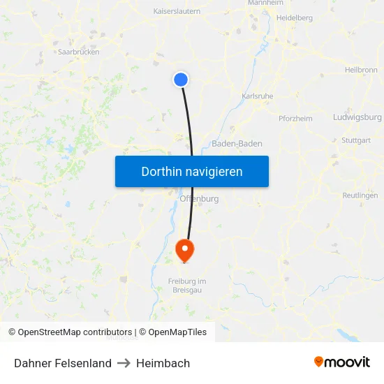 Dahner Felsenland to Heimbach map