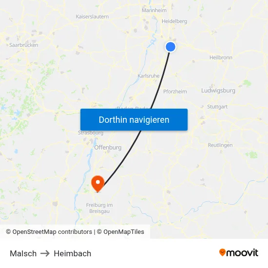 Malsch to Heimbach map