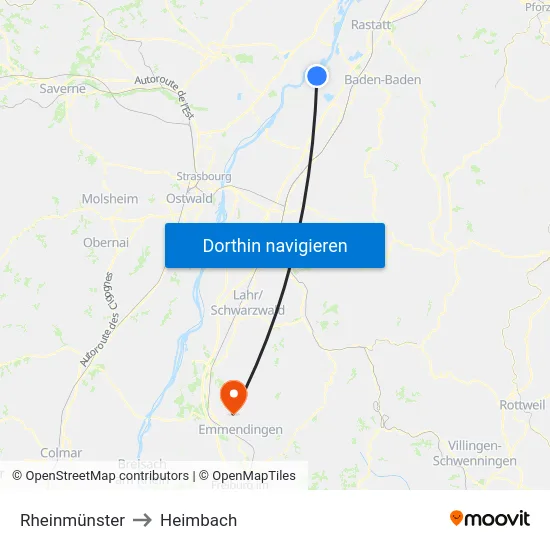 Rheinmünster to Heimbach map