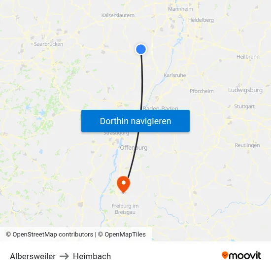 Albersweiler to Heimbach map