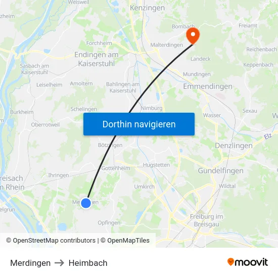 Merdingen to Heimbach map