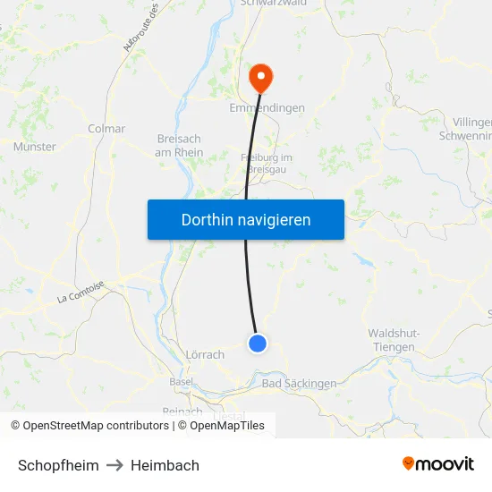 Schopfheim to Heimbach map