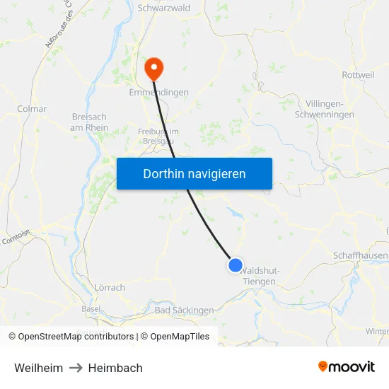 Weilheim to Heimbach map