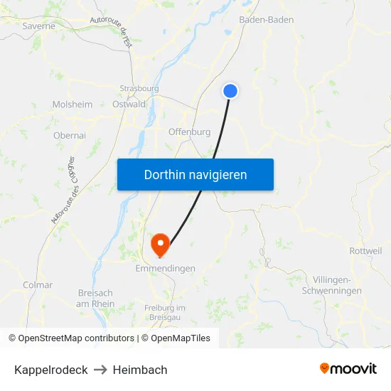 Kappelrodeck to Heimbach map