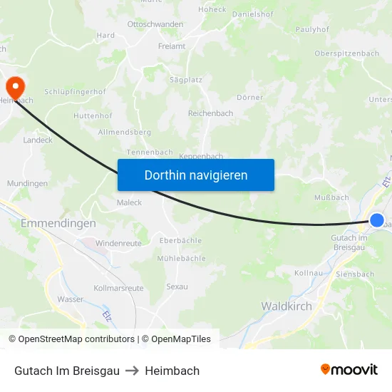 Gutach Im Breisgau to Heimbach map