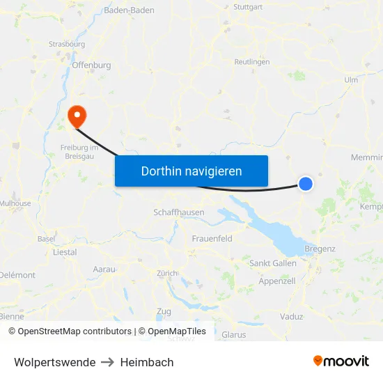 Wolpertswende to Heimbach map
