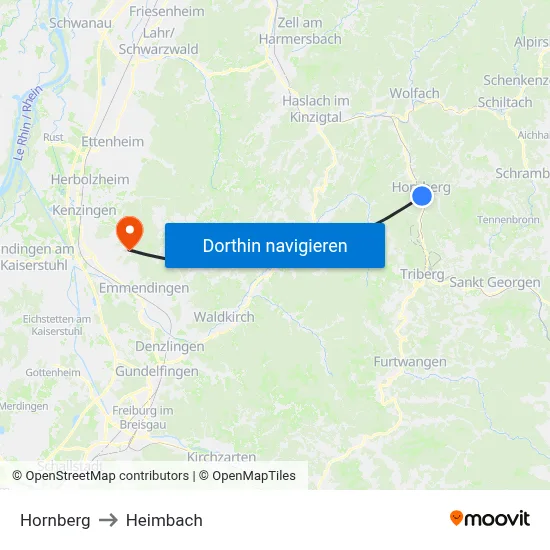 Hornberg to Heimbach map