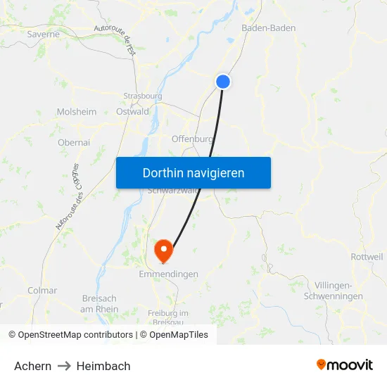 Achern to Heimbach map