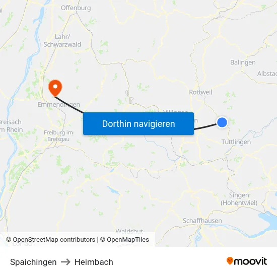 Spaichingen to Heimbach map