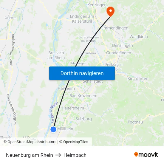 Neuenburg am Rhein to Heimbach map