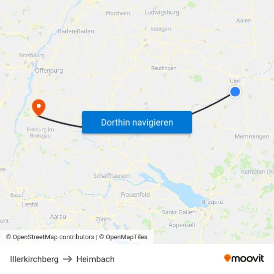 Illerkirchberg to Heimbach map