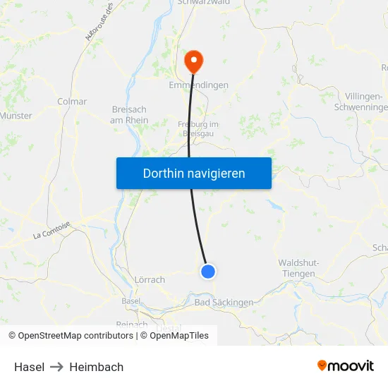 Hasel to Heimbach map