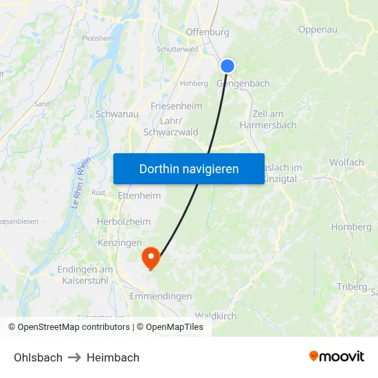 Ohlsbach to Heimbach map