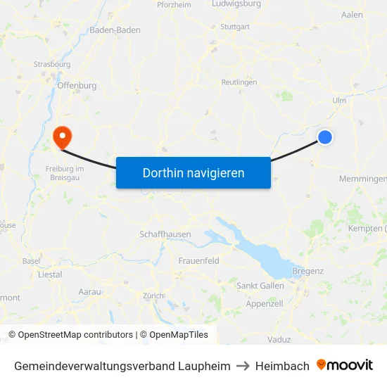 Gemeindeverwaltungsverband Laupheim to Heimbach map