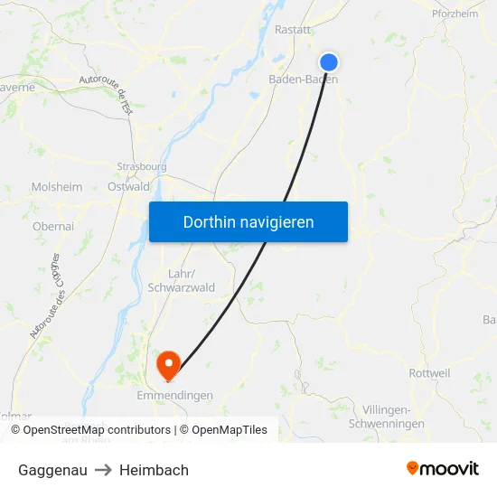 Gaggenau to Heimbach map