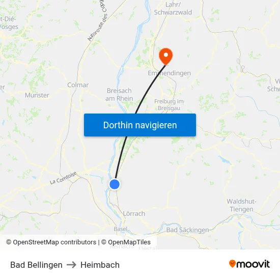 Bad Bellingen to Heimbach map