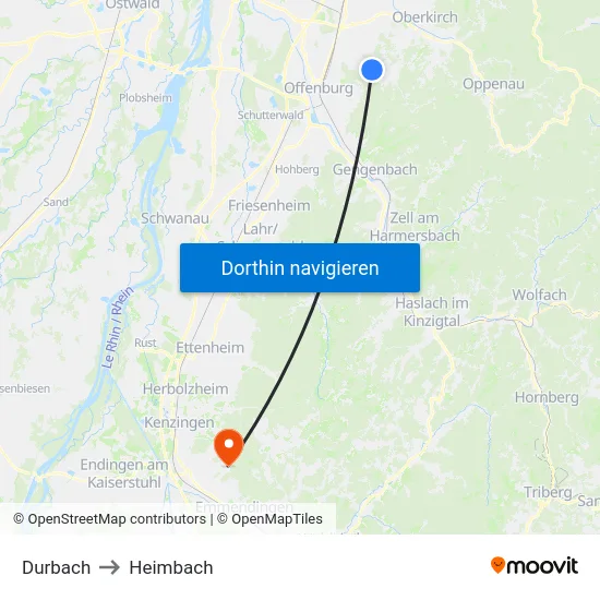 Durbach to Heimbach map