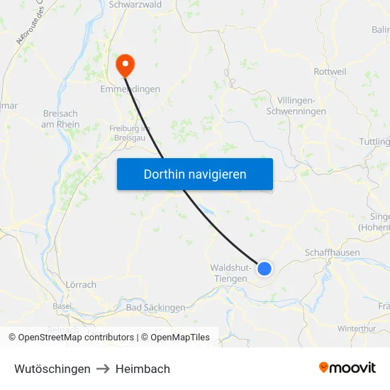 Wutöschingen to Heimbach map