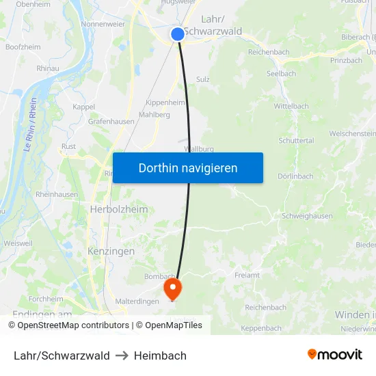 Lahr/Schwarzwald to Heimbach map