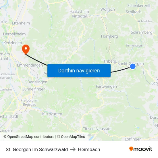 St. Georgen Im Schwarzwald to Heimbach map