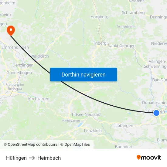 Hüfingen to Heimbach map