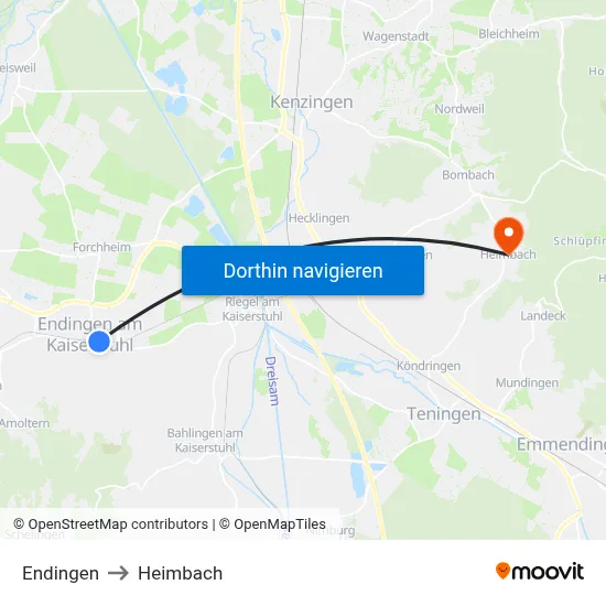 Endingen to Heimbach map