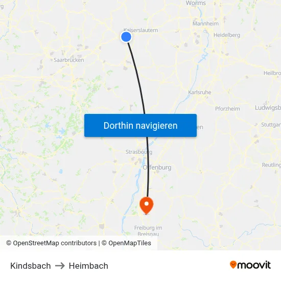 Kindsbach to Heimbach map