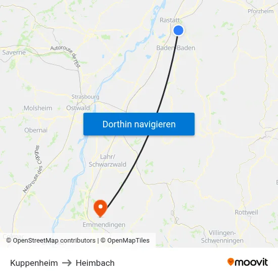 Kuppenheim to Heimbach map
