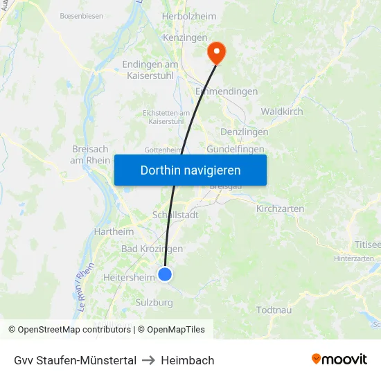 Gvv Staufen-Münstertal to Heimbach map
