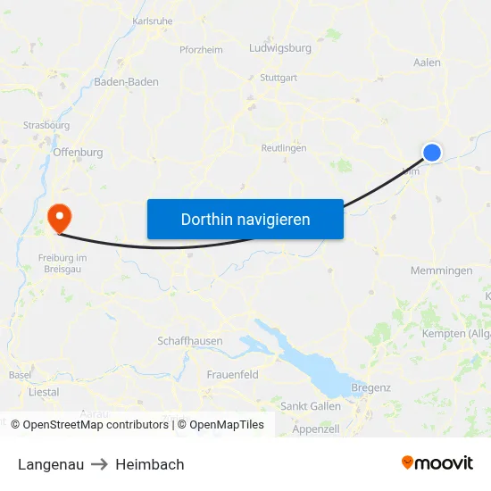Langenau to Heimbach map