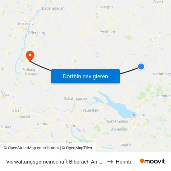 Verwaltungsgemeinschaft Biberach An Der Riß to Heimbach map
