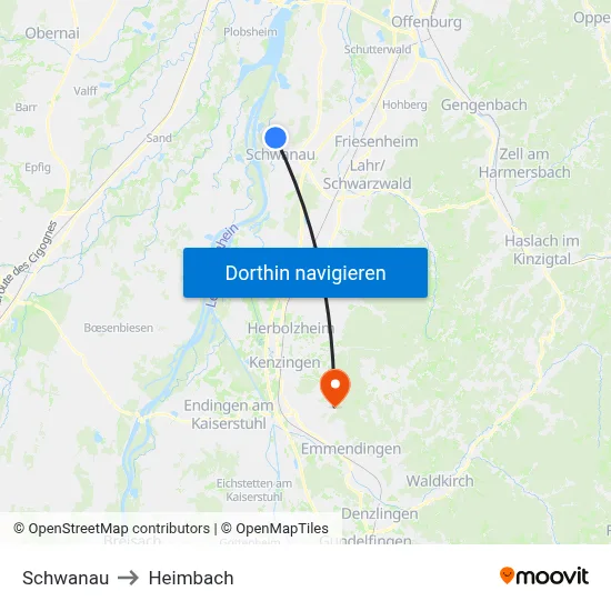 Schwanau to Heimbach map