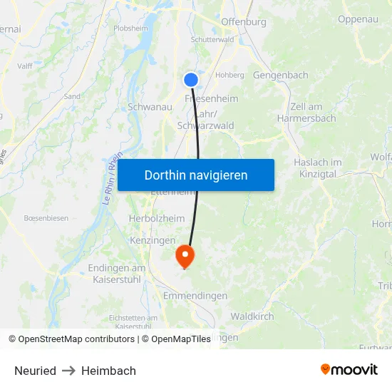 Neuried to Heimbach map