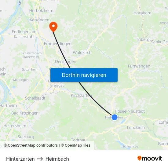 Hinterzarten to Heimbach map