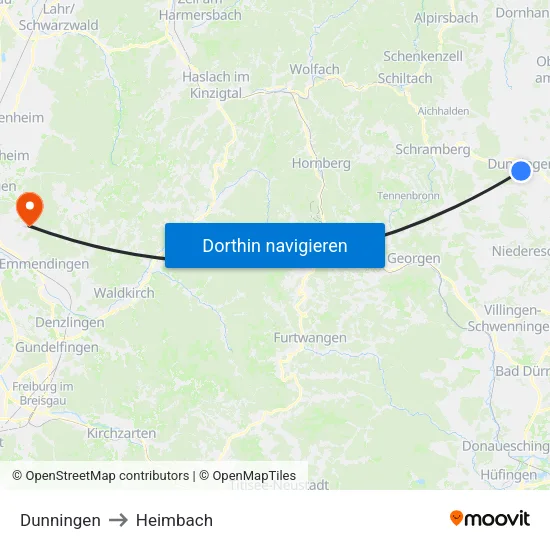 Dunningen to Heimbach map