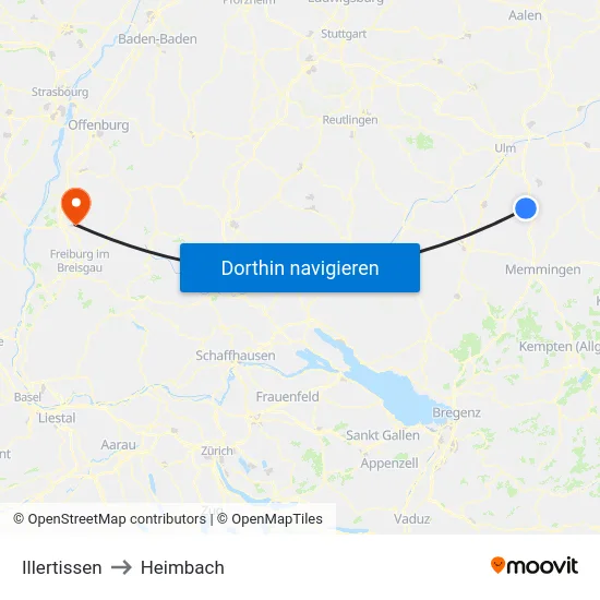Illertissen to Heimbach map