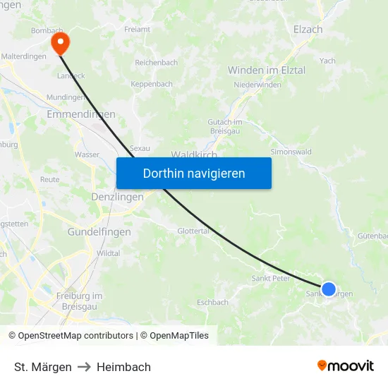 St. Märgen to Heimbach map