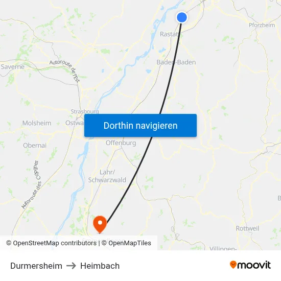 Durmersheim to Heimbach map