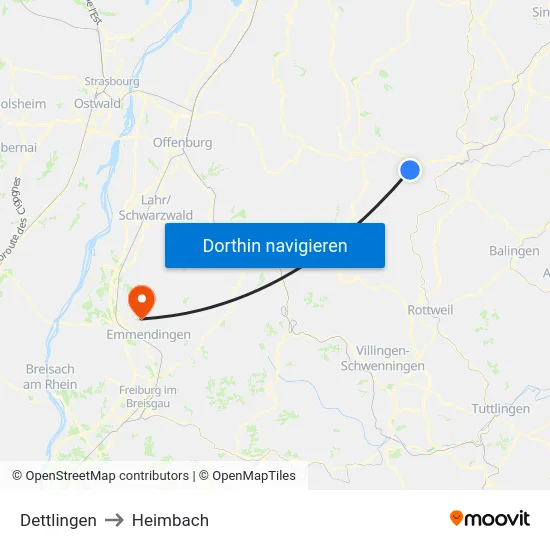 Dettlingen to Heimbach map