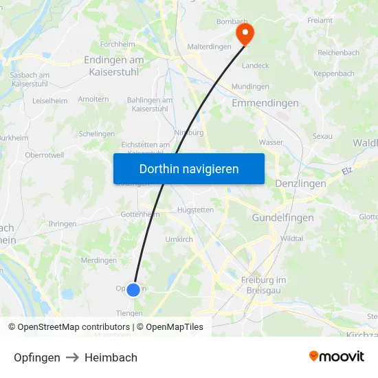 Opfingen to Heimbach map