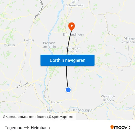 Tegernau to Heimbach map