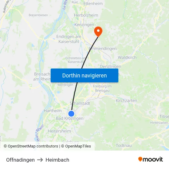 Offnadingen to Heimbach map