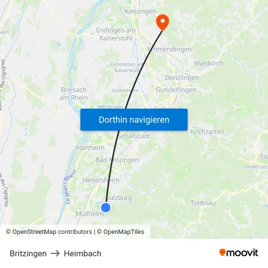 Britzingen to Heimbach map