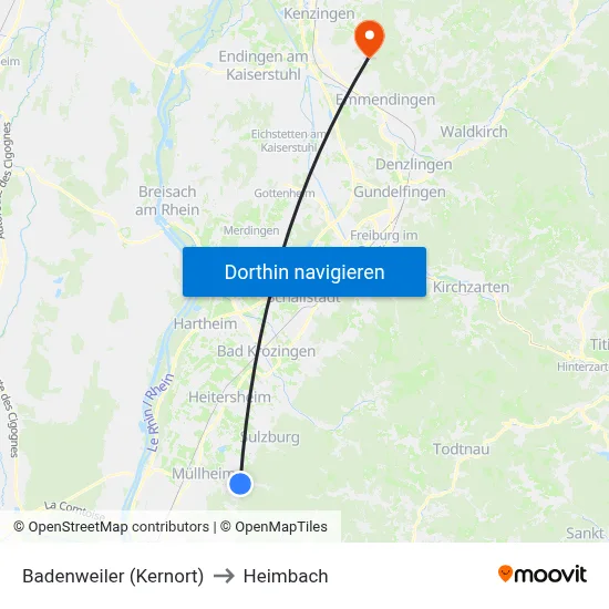 Badenweiler (Kernort) to Heimbach map