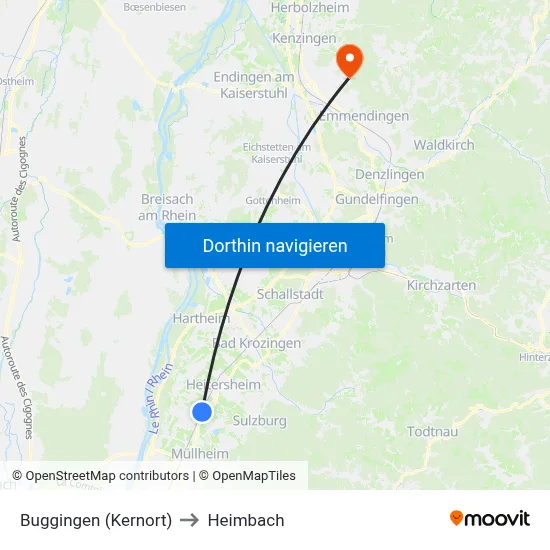 Buggingen (Kernort) to Heimbach map