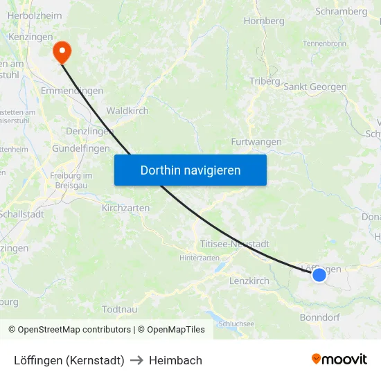 Löffingen (Kernstadt) to Heimbach map