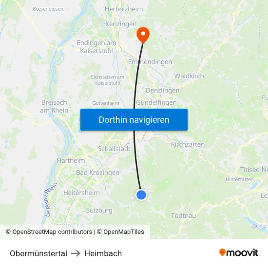 Obermünstertal to Heimbach map