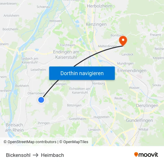 Bickensohl to Heimbach map